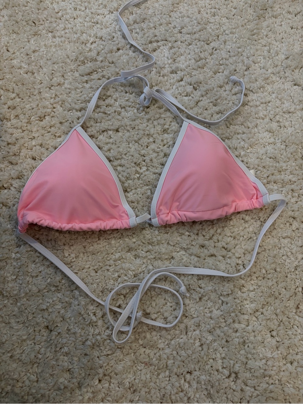 Pink Triangle Bikini Top with White Trim - Adjustable Halter